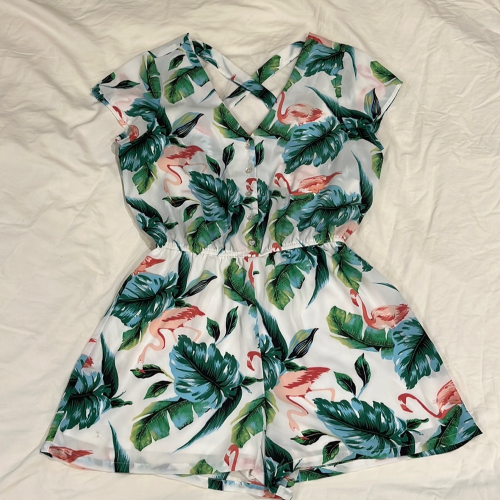 Flamingo Print Vacation Romper M